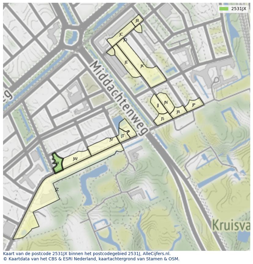 Afbeelding van het postcodegebied 2531 JX op de kaart.