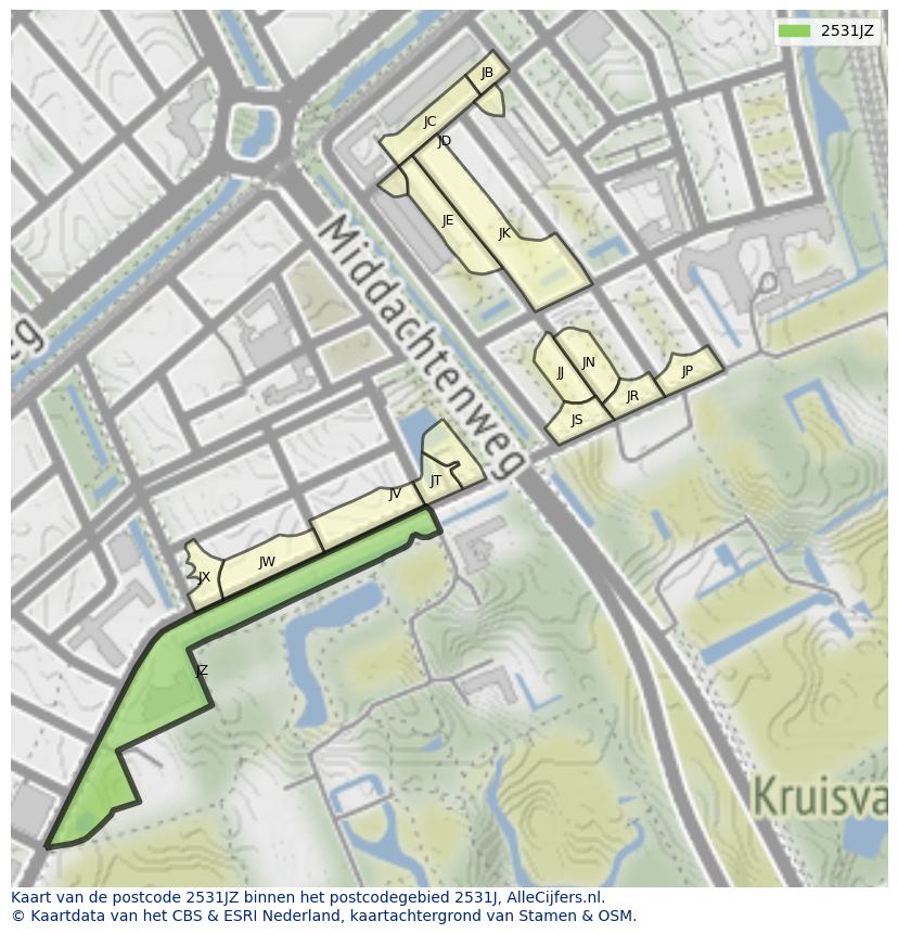 Afbeelding van het postcodegebied 2531 JZ op de kaart.