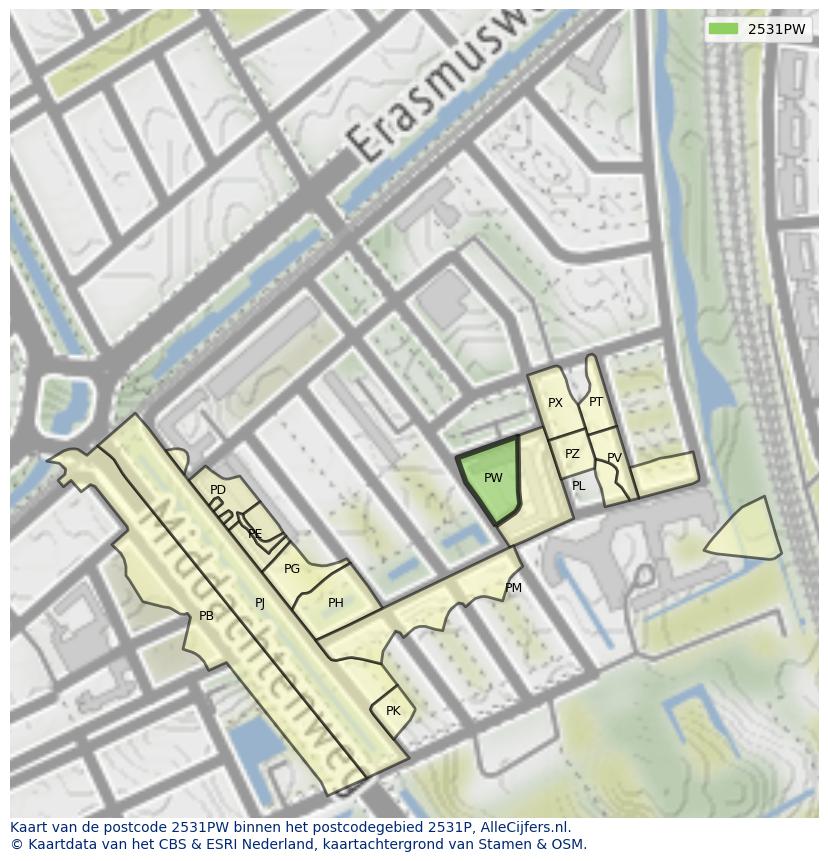 Afbeelding van het postcodegebied 2531 PW op de kaart.