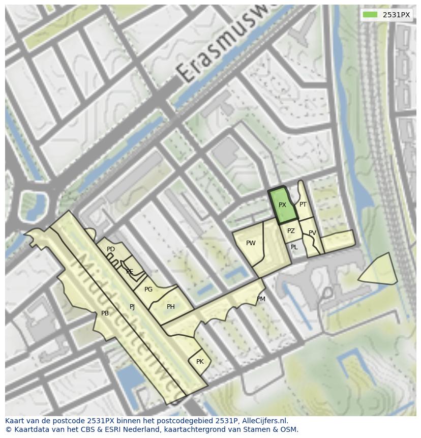 Afbeelding van het postcodegebied 2531 PX op de kaart.
