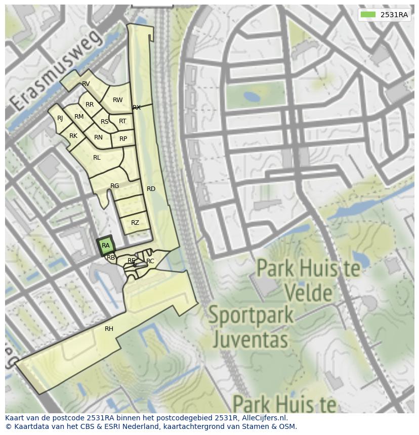 Afbeelding van het postcodegebied 2531 RA op de kaart.