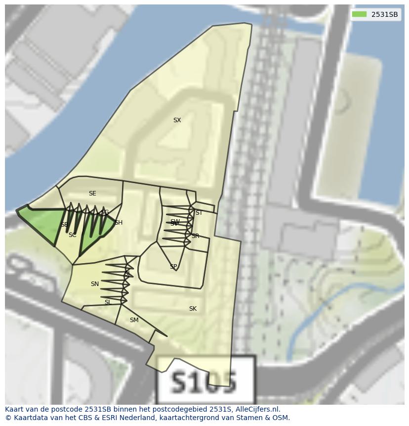 Afbeelding van het postcodegebied 2531 SB op de kaart.
