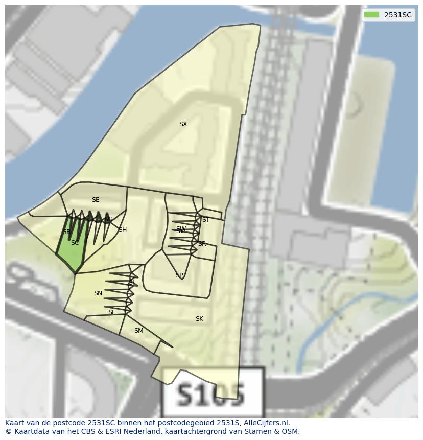 Afbeelding van het postcodegebied 2531 SC op de kaart.