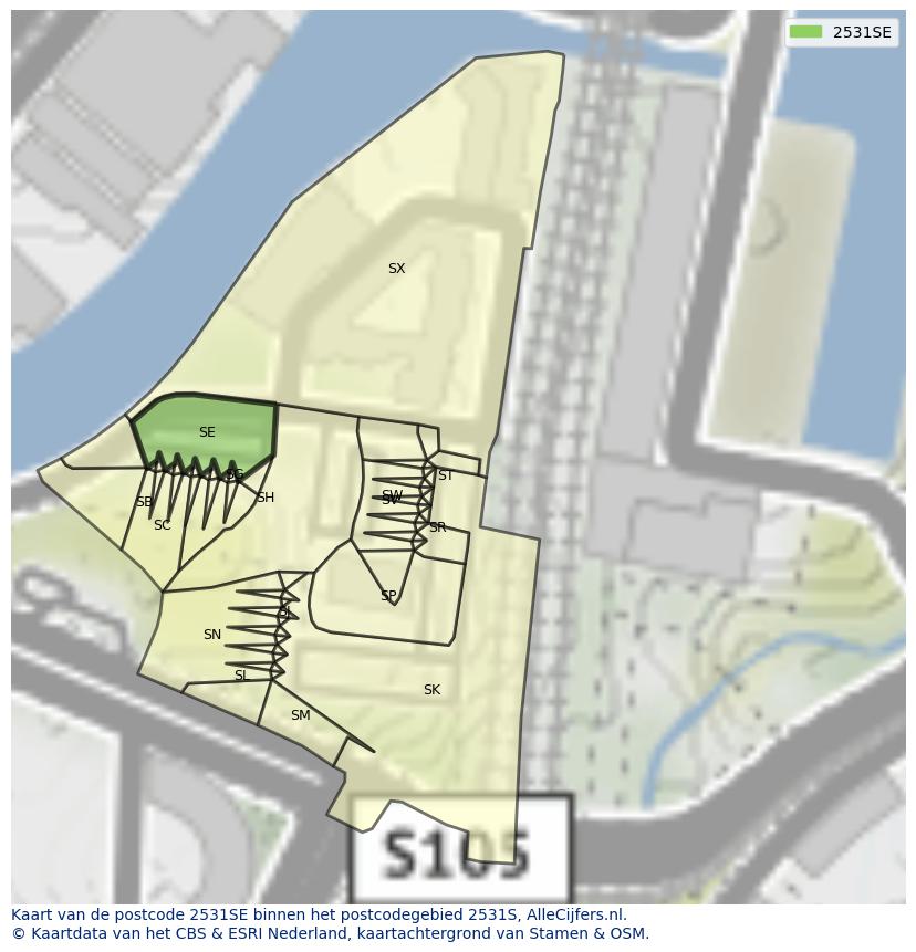 Afbeelding van het postcodegebied 2531 SE op de kaart.