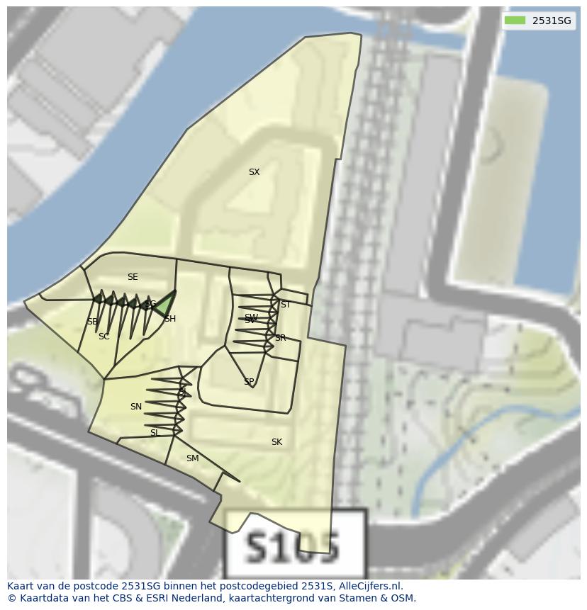 Afbeelding van het postcodegebied 2531 SG op de kaart.