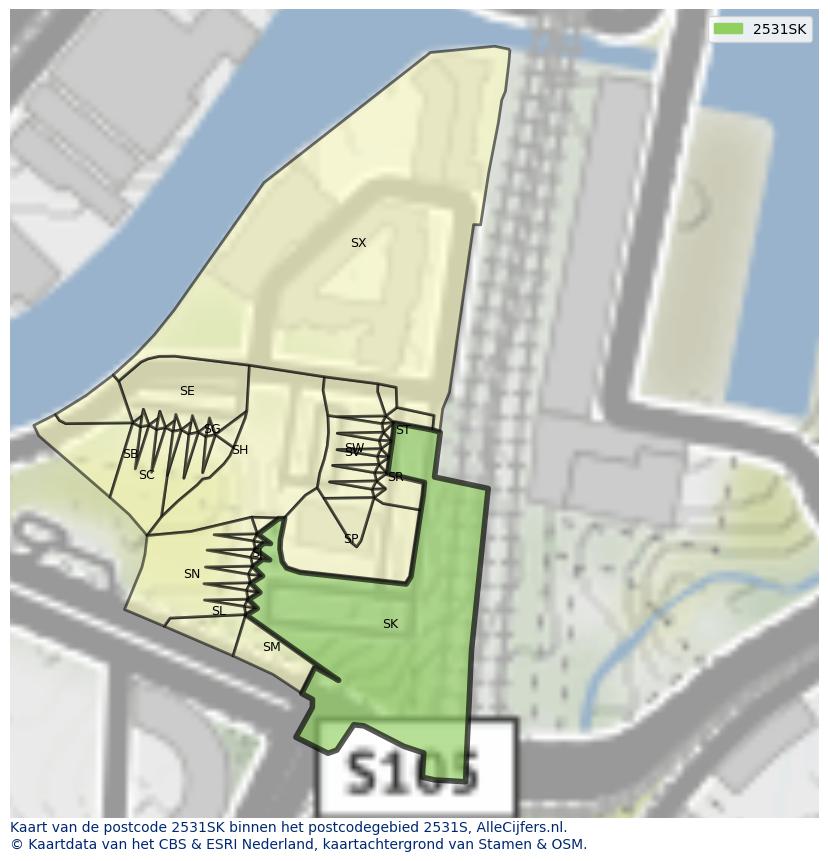Afbeelding van het postcodegebied 2531 SK op de kaart.