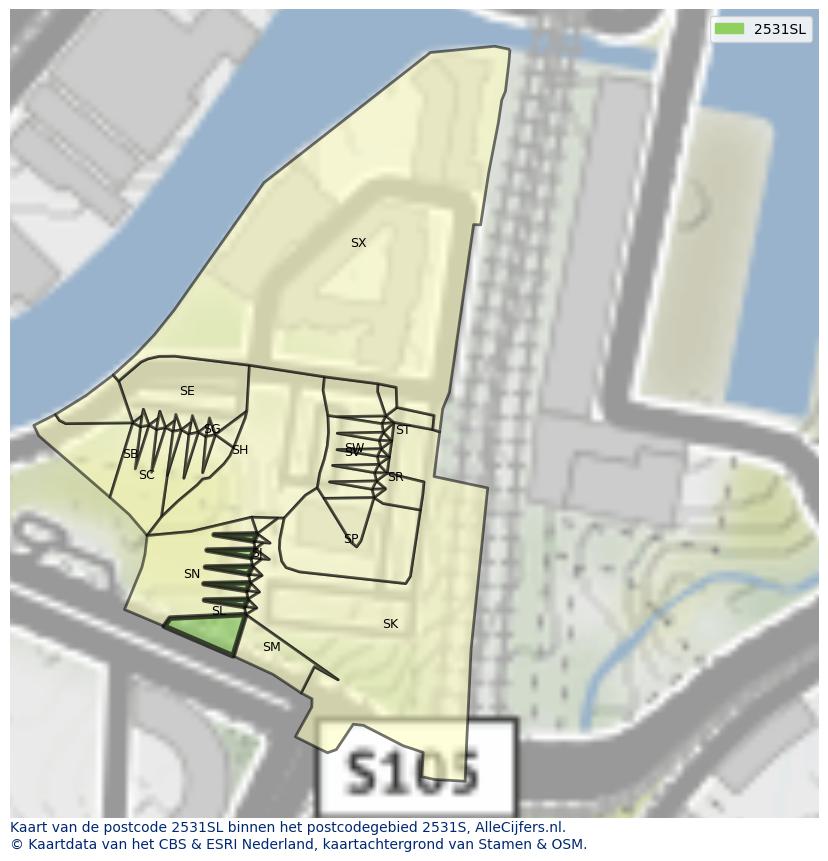 Afbeelding van het postcodegebied 2531 SL op de kaart.