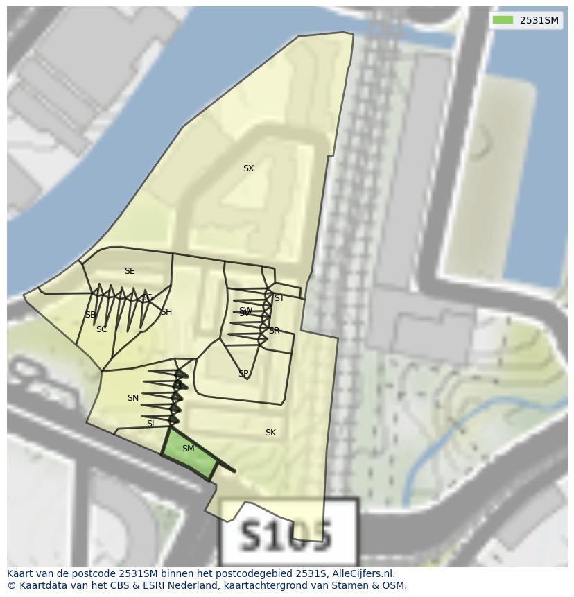 Afbeelding van het postcodegebied 2531 SM op de kaart.