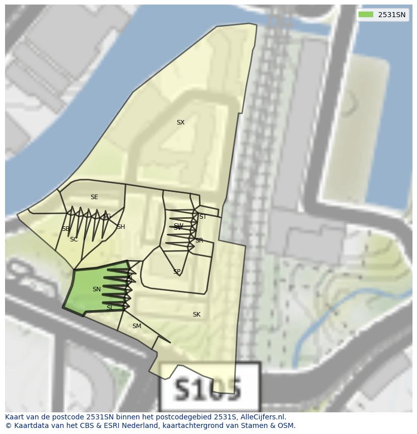 Afbeelding van het postcodegebied 2531 SN op de kaart.