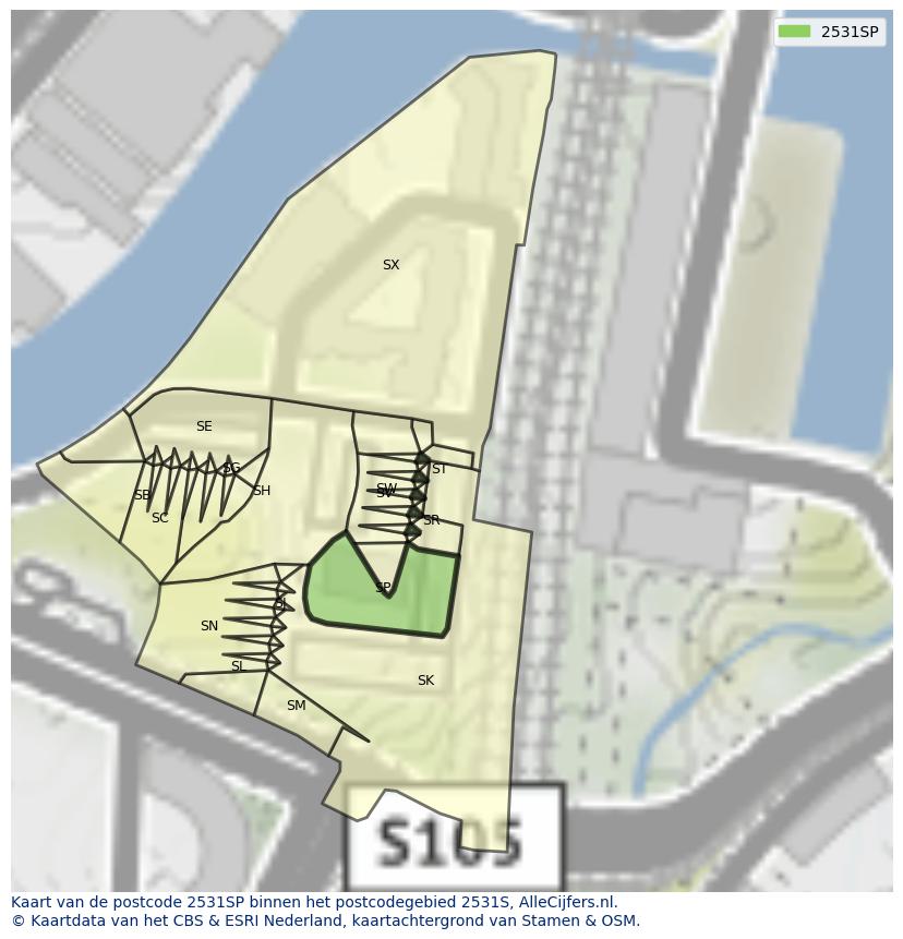 Afbeelding van het postcodegebied 2531 SP op de kaart.