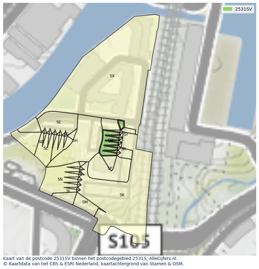 Afbeelding van het postcodegebied 2531 SV op de kaart.