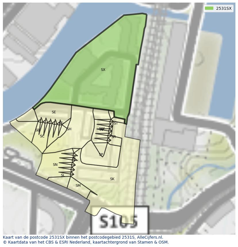 Afbeelding van het postcodegebied 2531 SX op de kaart.