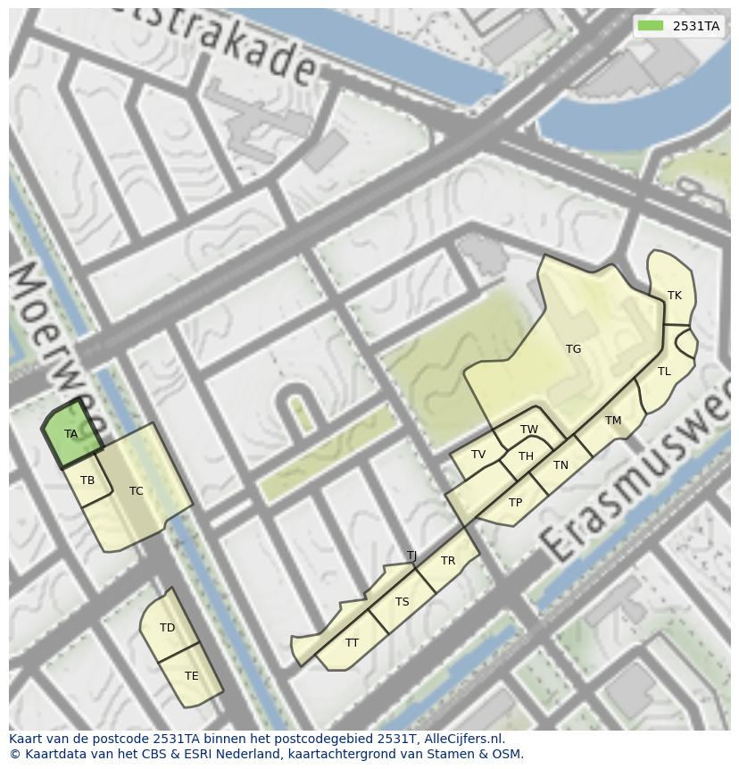 Afbeelding van het postcodegebied 2531 TA op de kaart.