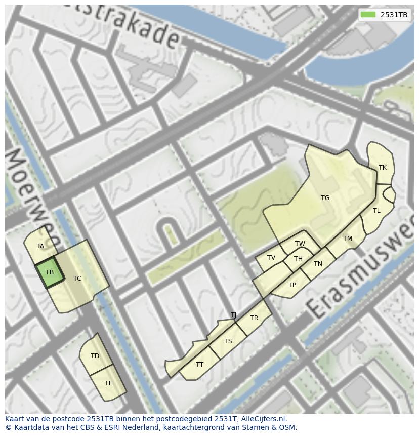 Afbeelding van het postcodegebied 2531 TB op de kaart.