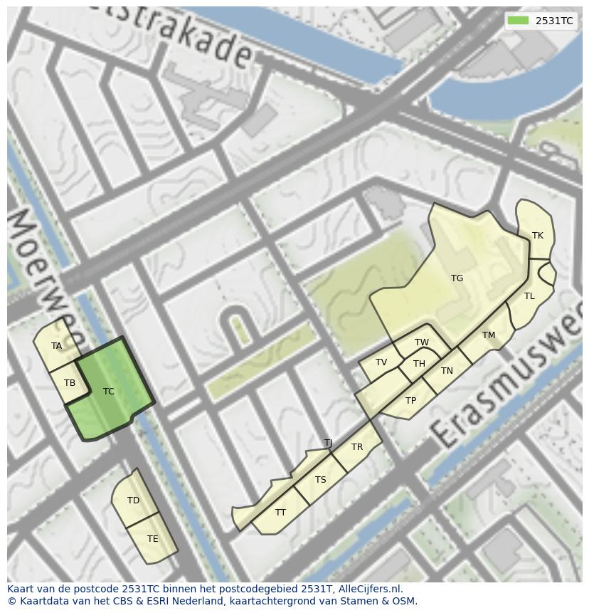 Afbeelding van het postcodegebied 2531 TC op de kaart.