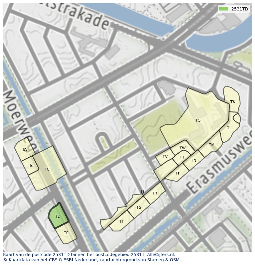Afbeelding van het postcodegebied 2531 TD op de kaart.