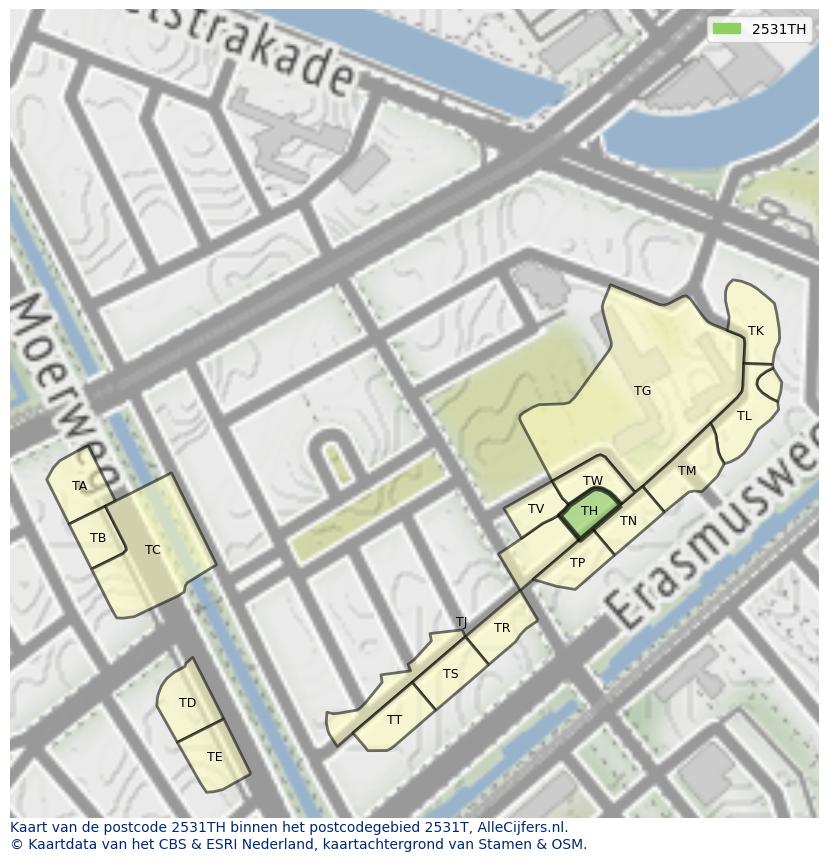 Afbeelding van het postcodegebied 2531 TH op de kaart.