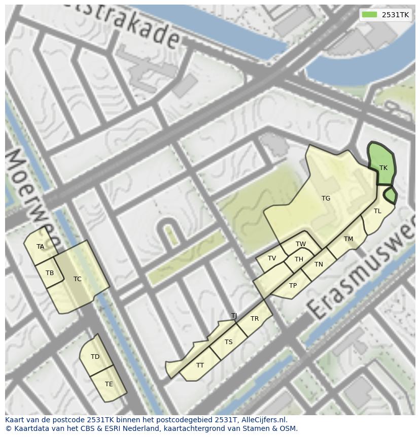 Afbeelding van het postcodegebied 2531 TK op de kaart.