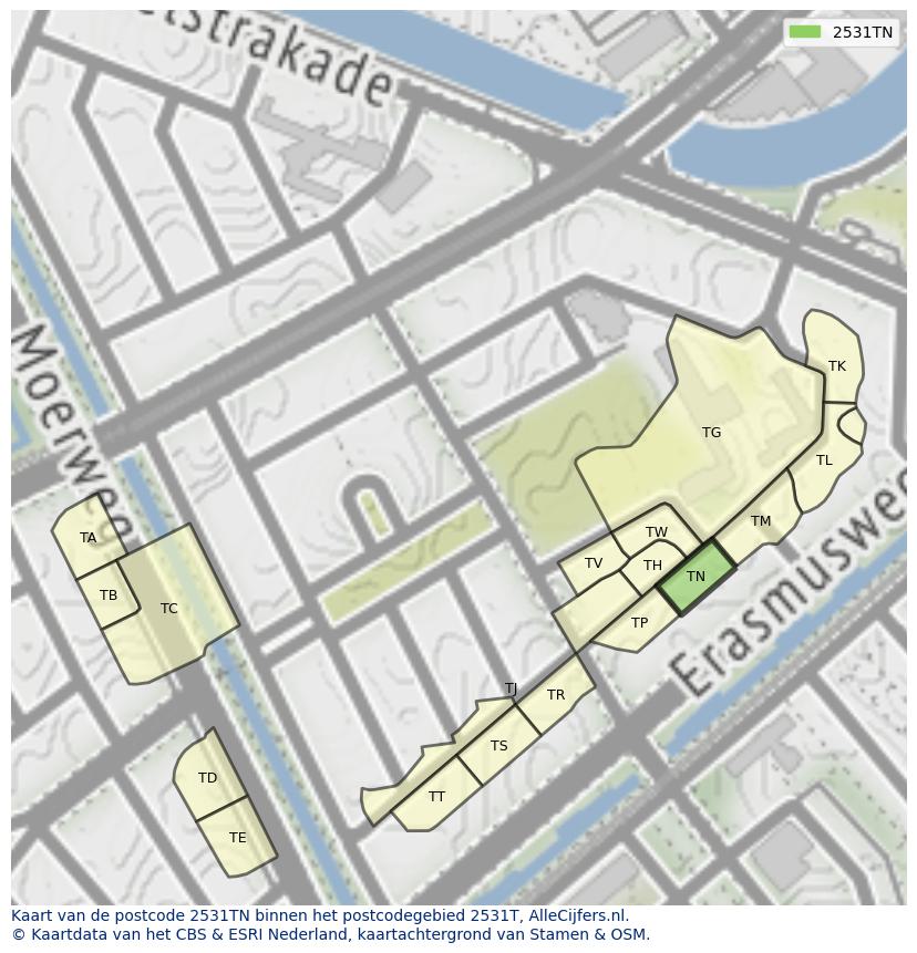 Afbeelding van het postcodegebied 2531 TN op de kaart.