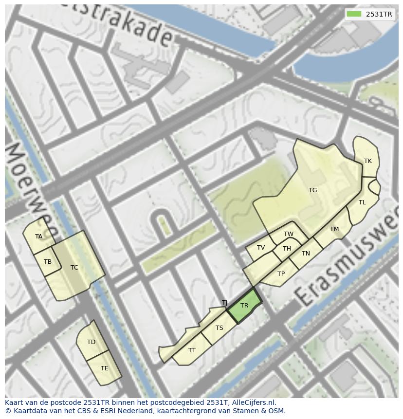 Afbeelding van het postcodegebied 2531 TR op de kaart.