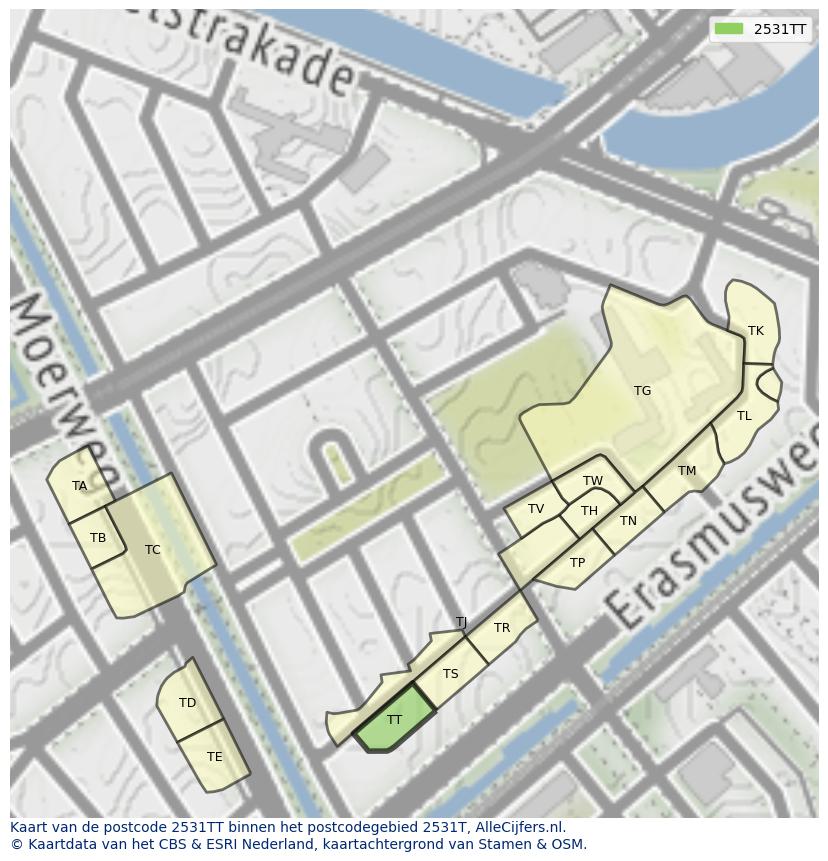 Afbeelding van het postcodegebied 2531 TT op de kaart.