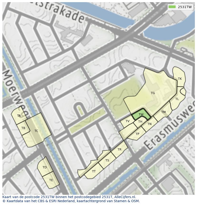 Afbeelding van het postcodegebied 2531 TW op de kaart.