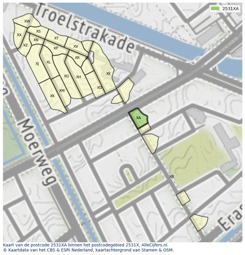Afbeelding van het postcodegebied 2531 XA op de kaart.
