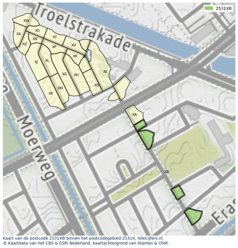 Afbeelding van het postcodegebied 2531 XB op de kaart.