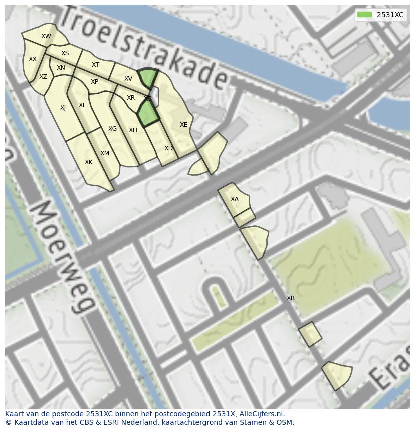 Afbeelding van het postcodegebied 2531 XC op de kaart.