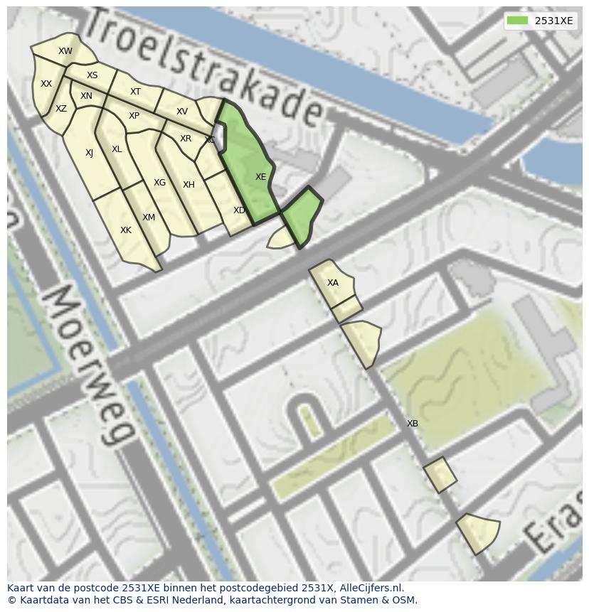 Afbeelding van het postcodegebied 2531 XE op de kaart.