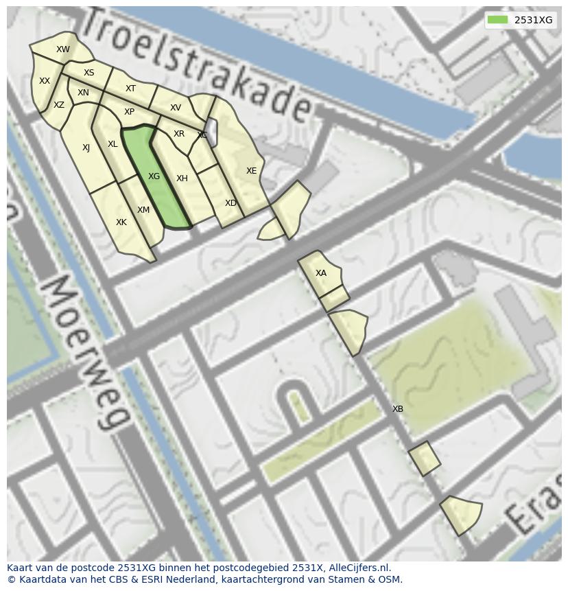 Afbeelding van het postcodegebied 2531 XG op de kaart.