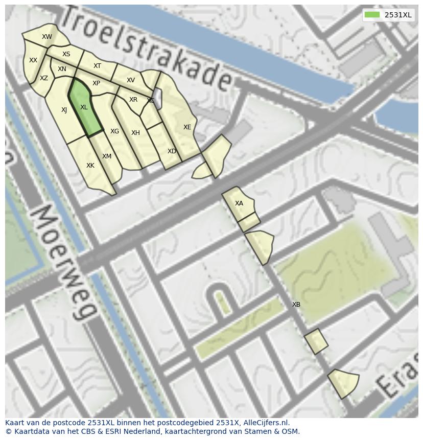 Afbeelding van het postcodegebied 2531 XL op de kaart.