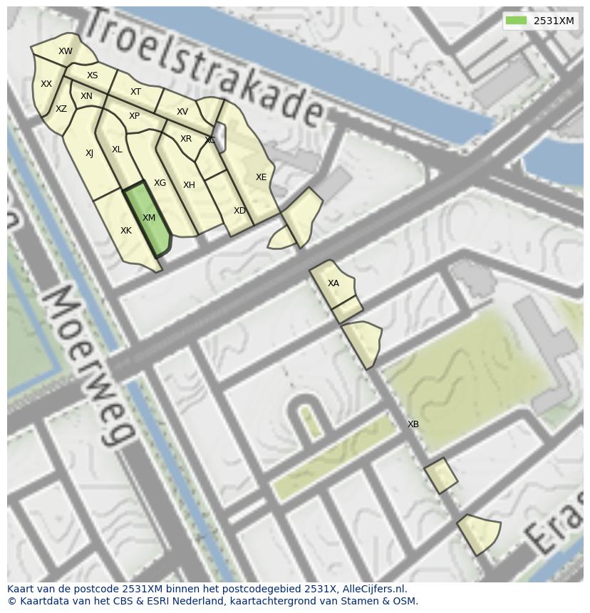 Afbeelding van het postcodegebied 2531 XM op de kaart.