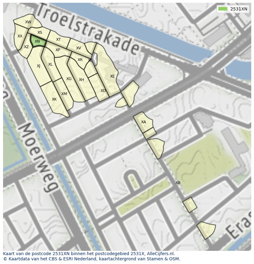 Afbeelding van het postcodegebied 2531 XN op de kaart.