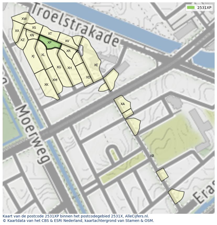 Afbeelding van het postcodegebied 2531 XP op de kaart.