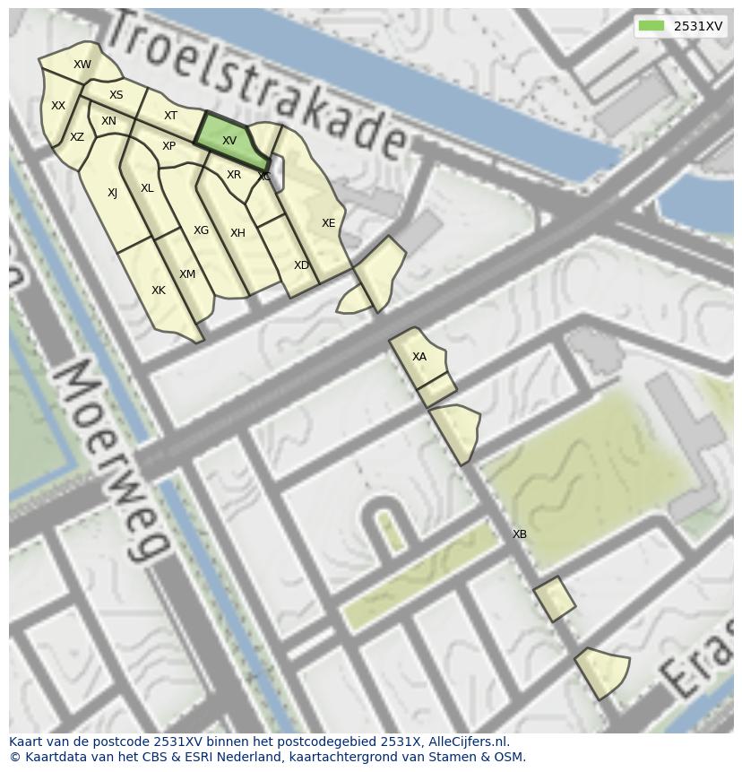 Afbeelding van het postcodegebied 2531 XV op de kaart.