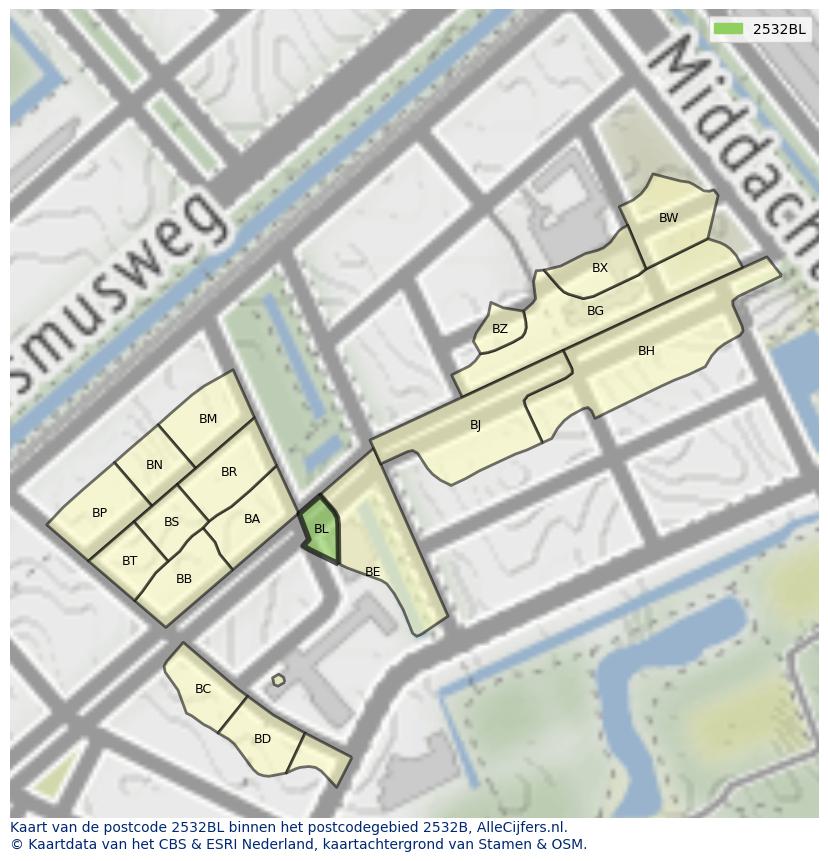 Afbeelding van het postcodegebied 2532 BL op de kaart.