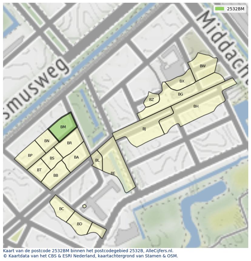 Afbeelding van het postcodegebied 2532 BM op de kaart.