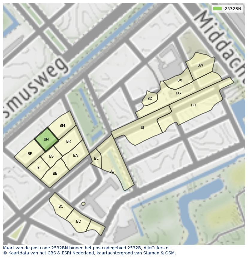 Afbeelding van het postcodegebied 2532 BN op de kaart.