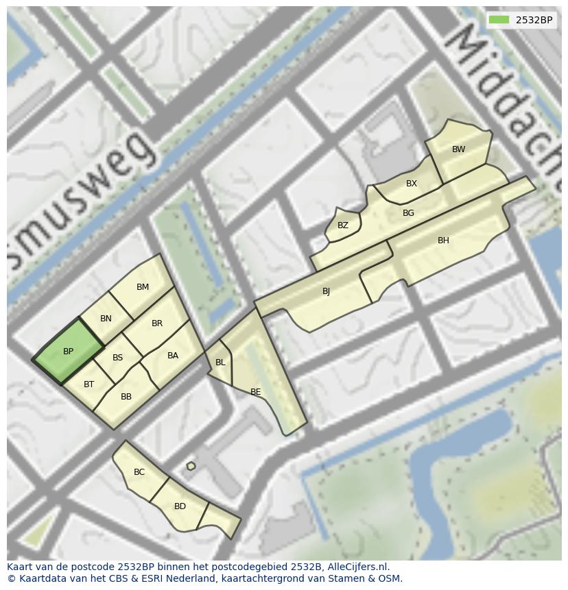 Afbeelding van het postcodegebied 2532 BP op de kaart.