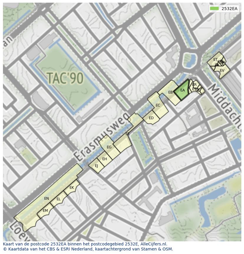Afbeelding van het postcodegebied 2532 EA op de kaart.
