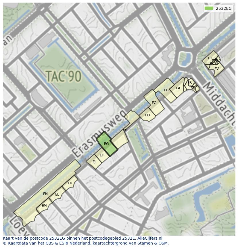 Afbeelding van het postcodegebied 2532 EG op de kaart.