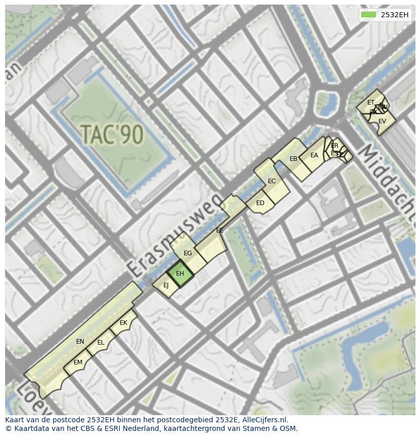 Afbeelding van het postcodegebied 2532 EH op de kaart.