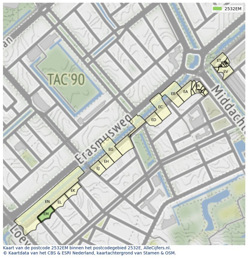 Afbeelding van het postcodegebied 2532 EM op de kaart.