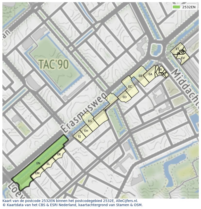 Afbeelding van het postcodegebied 2532 EN op de kaart.