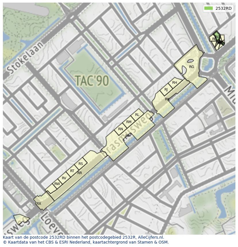 Afbeelding van het postcodegebied 2532 RD op de kaart.