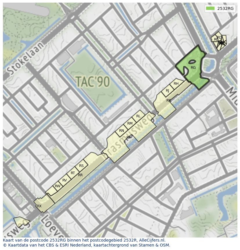 Afbeelding van het postcodegebied 2532 RG op de kaart.