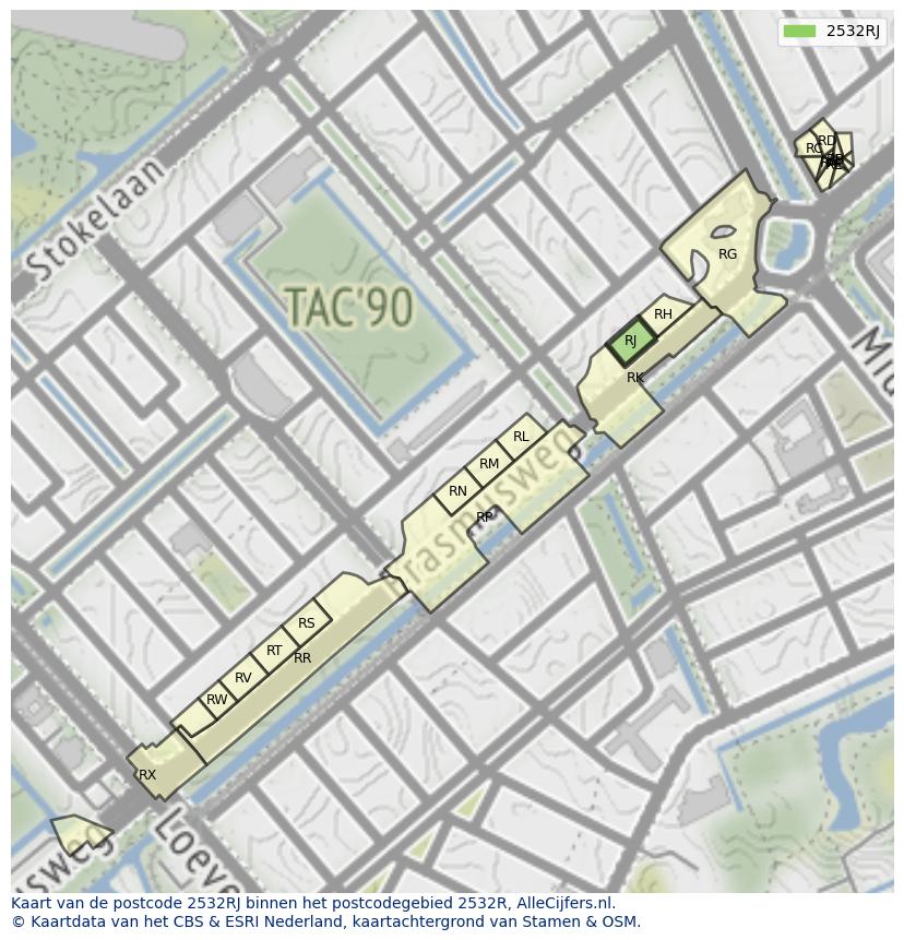 Afbeelding van het postcodegebied 2532 RJ op de kaart.