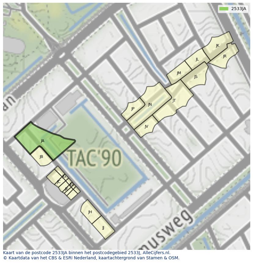 Afbeelding van het postcodegebied 2533 JA op de kaart.