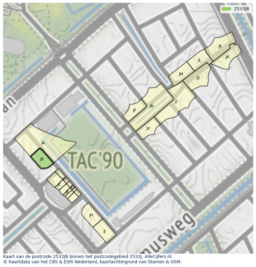 Afbeelding van het postcodegebied 2533 JB op de kaart.